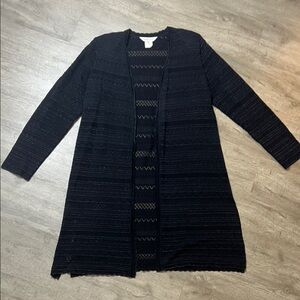 Misook Black Open-Front Long‎ Sleeve Cardigan